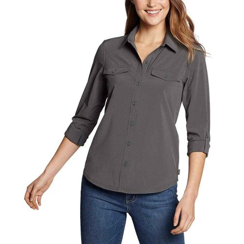 Eddie Bauer Women's Departure 2.0 Long-Sleeve Shirt, Dark Smoke, X-Large, Tall