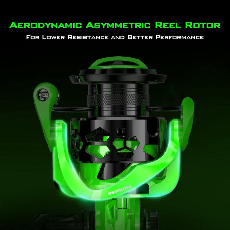 KastKing Zephyr Spinning Reel - Lightweight Carbon Fiber Drag, Stainless Steel Shaft | Sizes 500/1000 - Black/Green/Orange