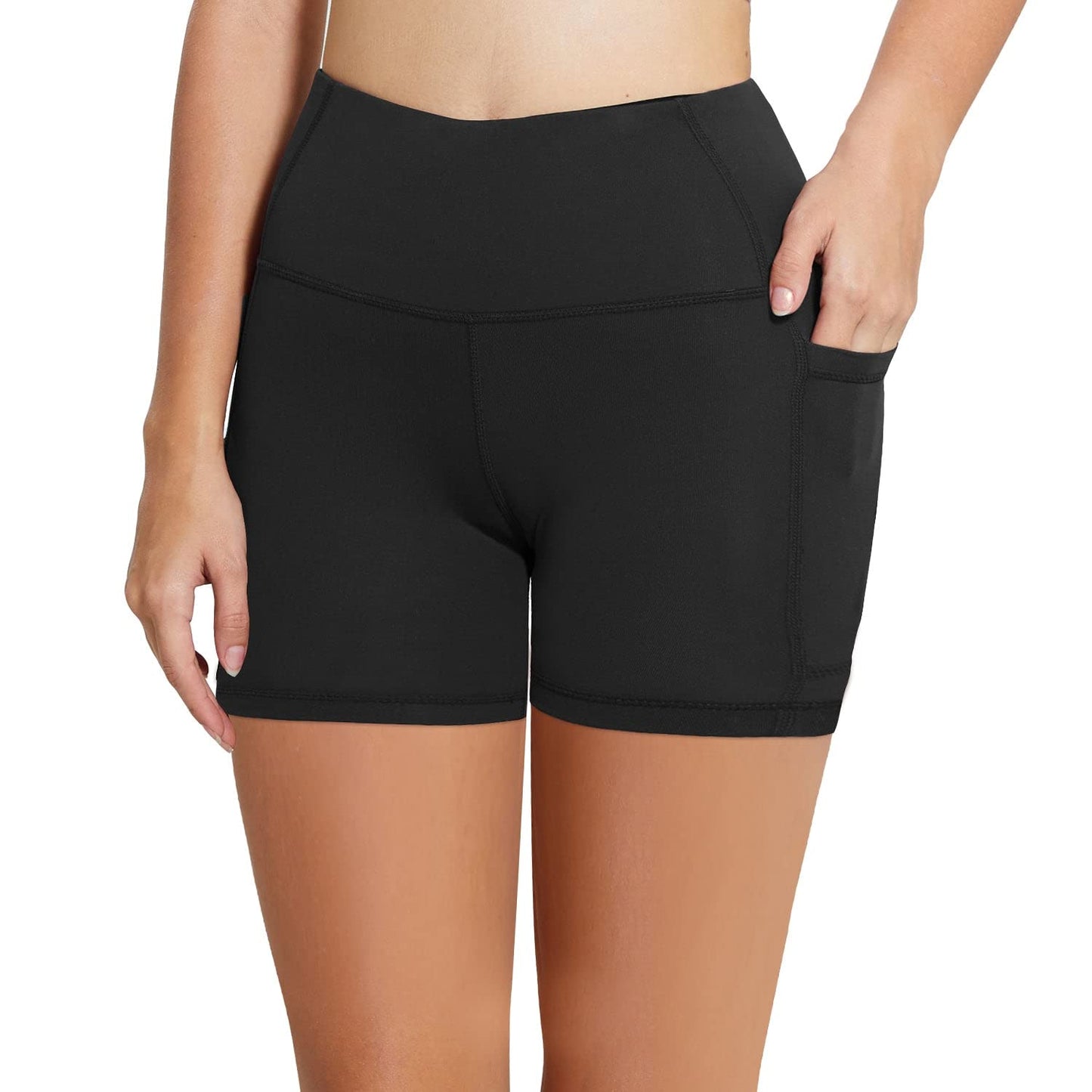 baleaf Biker Shorts for Women 5" Workout Yoga Gym Spandex Running Volleyball Compression Tummy Control Short with Pockets Black S