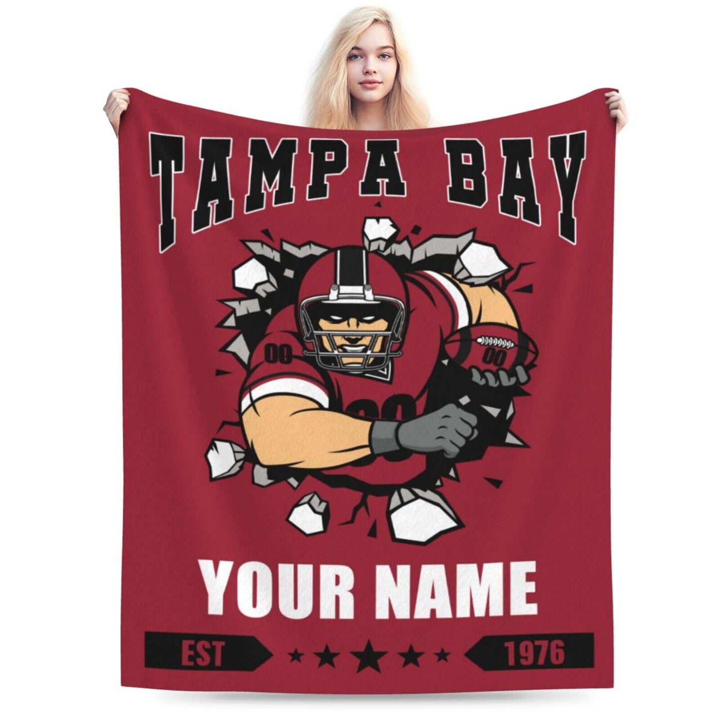 Personalized Tampa Bay Blanket with Name Number Custom Football Throw Blankets Customized Flannel Blanket Fan Gifts for Men Women Boy Decor for Couch, Bed, Sofa 30"x 40",40"x50", 50"x60", 60"x80"