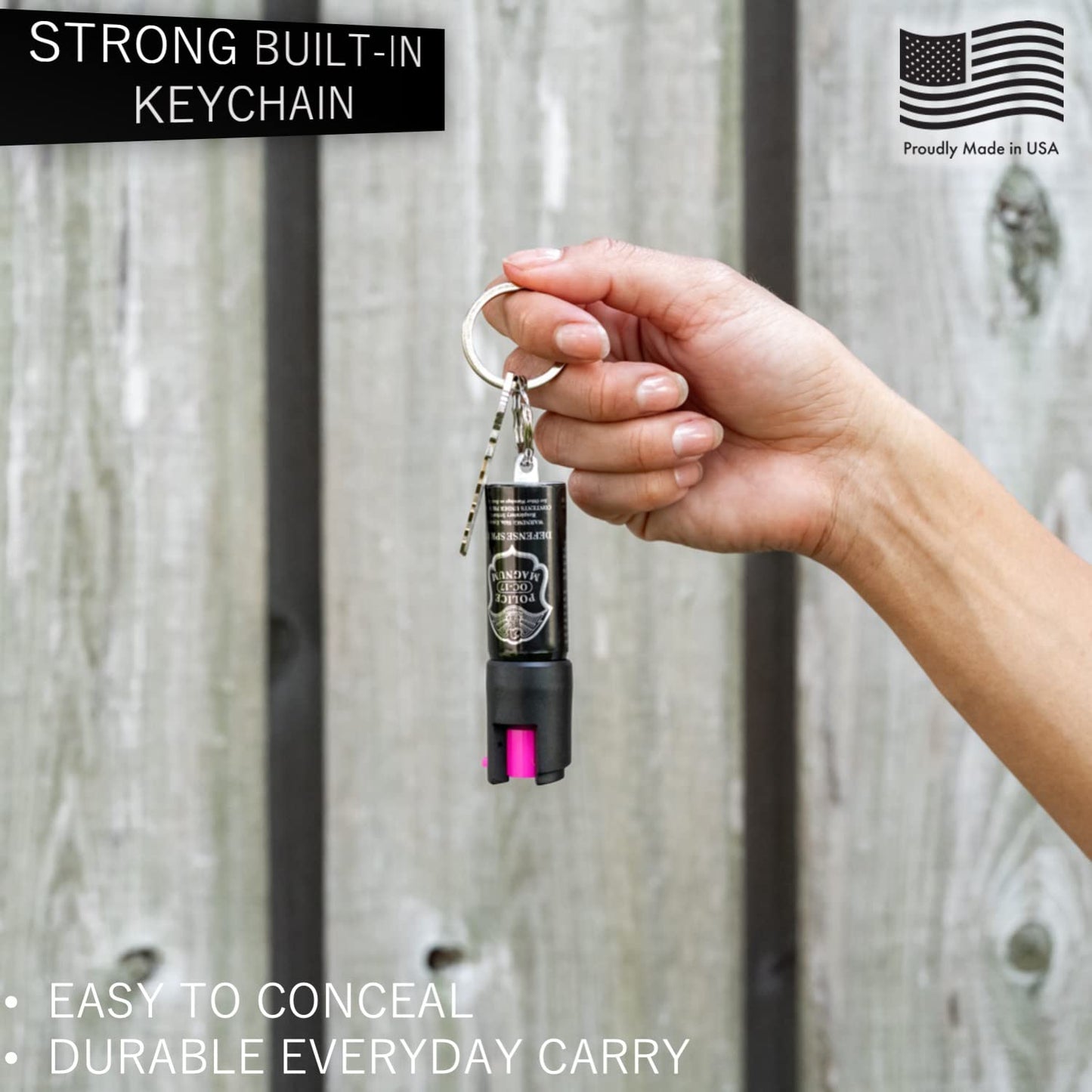 Police Magnum Mini Pepper Spray Self Defense Safety Tool- Strong Built-in Keyring Holder- Small Discreet Canister Case- Made in The USA- 1 Pack 1/2oz HOT Pink Twist Lock Keyring