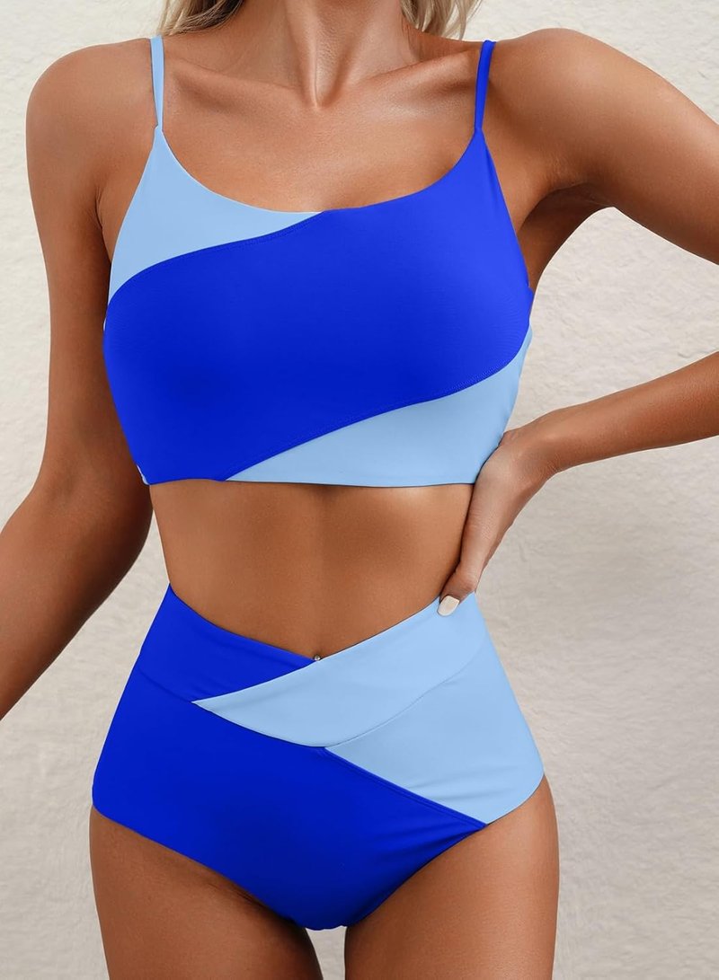 High Waisted Bikini Set for Women - Color Block Design | Trendy Summer Swimsuit 2026