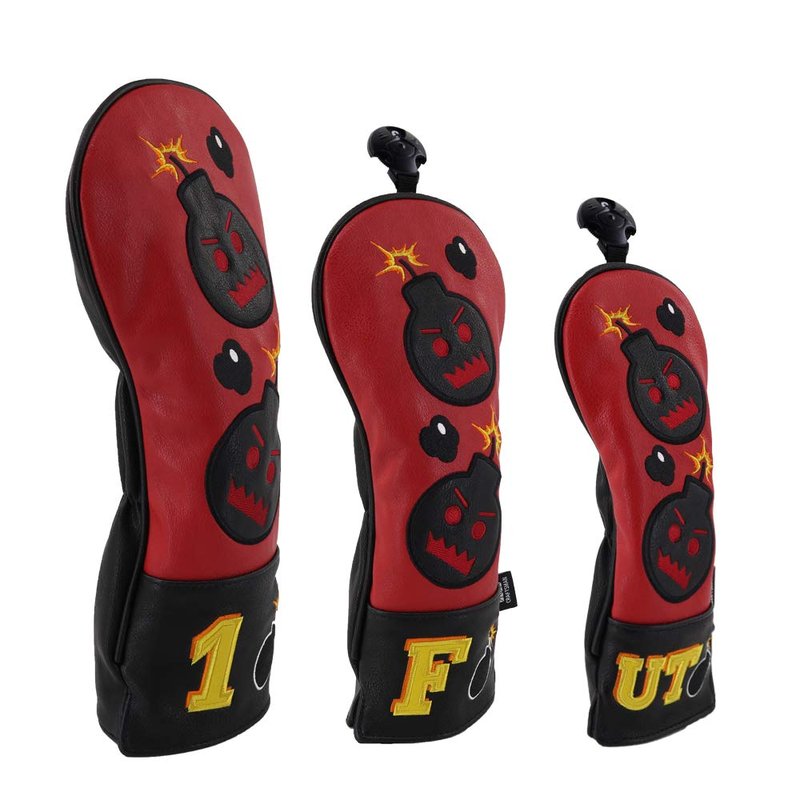 Craftsman Golf Bomb Red & Black Driver Fairway Wood Hybrid PU Leather Vintage Golf Clubs Head Covers (3PCS (1,F,UT))