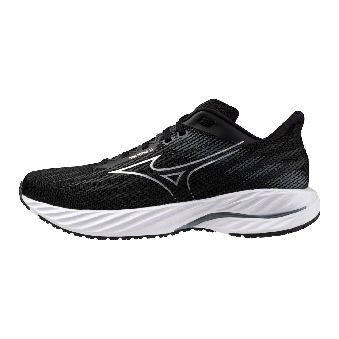 Mizuno Men's Wave Inspire 21 2E Running Shoe | Support Road-Trail Runner | Black-Silver | US Mens 11.5