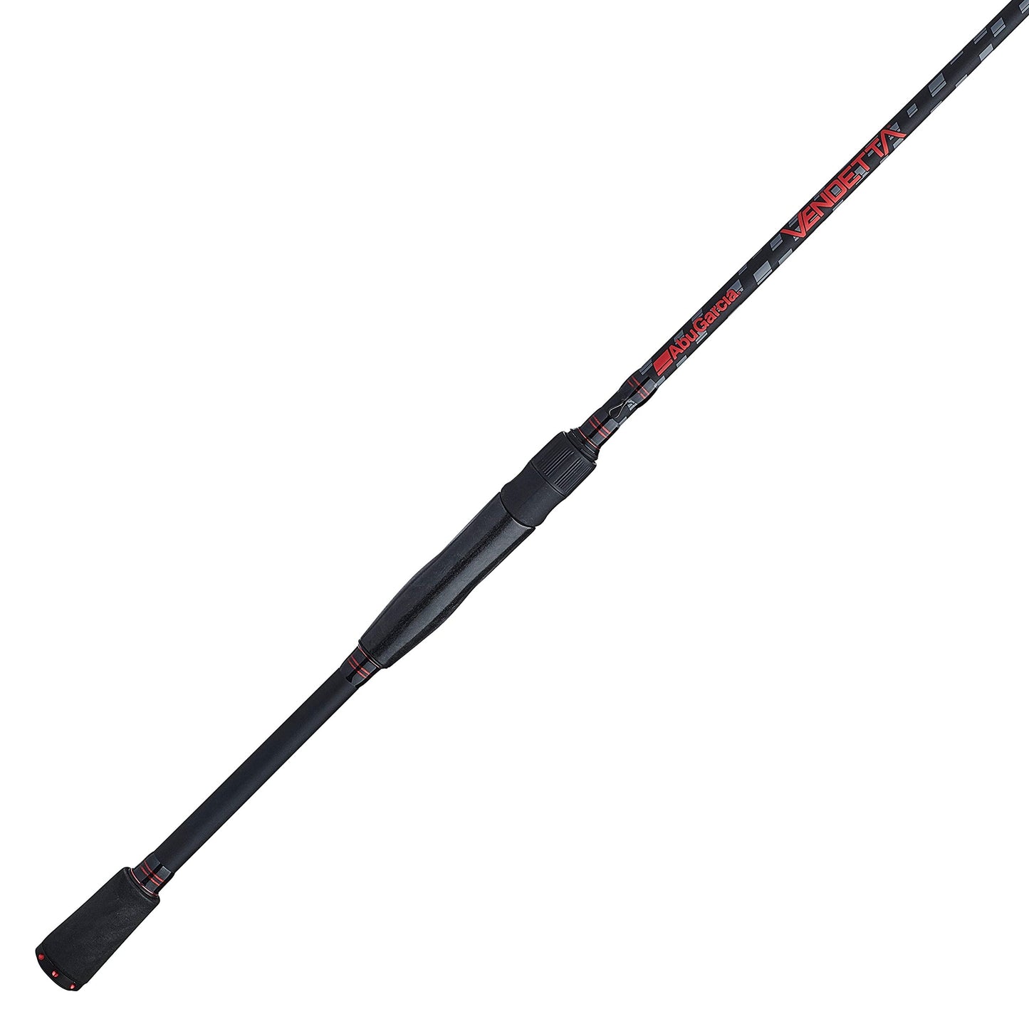 Abu Garcia 6’6” Vendetta Spinning Fishing Rod, 2-Piece Rod, 6-12lb Line Rating, Medium Rod Power, Fast Action, 1/8-1/2 oz. Lure Rating, Black