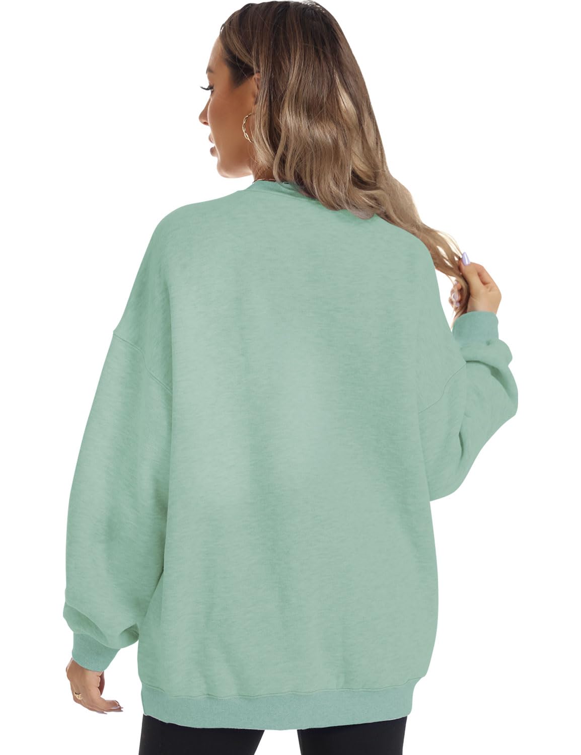 FANCYINN Womens Oversized Sweatshirts Long Sleeve Loose Pullover Solid Fleece Tops Fall Winter Grayish Green S