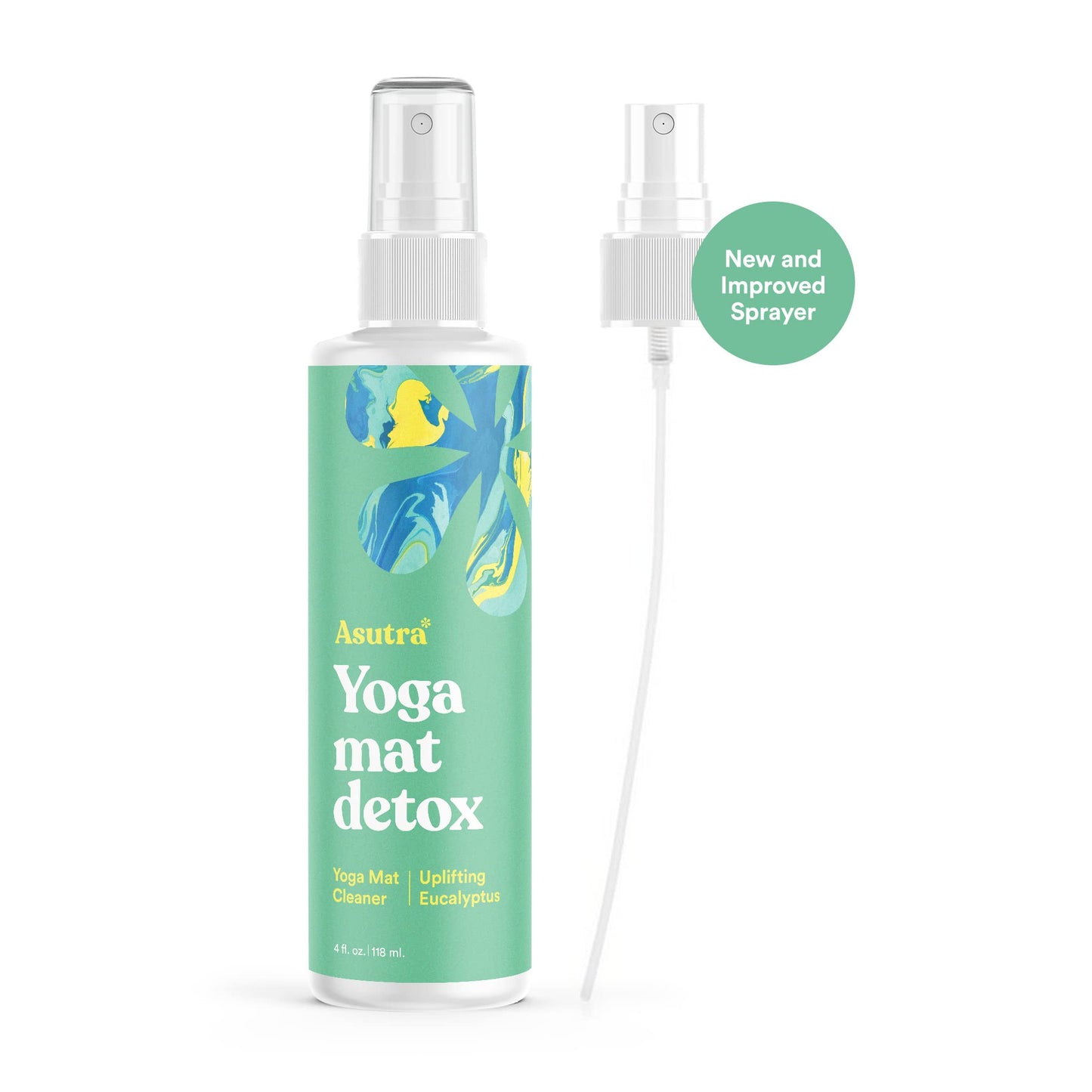 ASUTRA Yoga Mat Cleaner Spray (Uplifting Eucalyptus), 4 fl oz - No Slippery Residue, Organic Essential Oils, Deep-Cleansing for Fitness Gear & Gym Equipment, Microfiber Towel Included