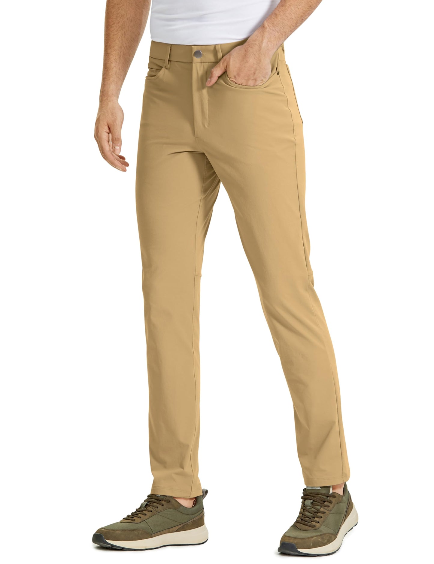 CRZ YOGA Men's All Day Comfy Golf Pants with 5-Pocket - 30"/32"/34'' Quick Dry Lightweight Casual Work Stretch Pants Khaki Sand 31W x 30L