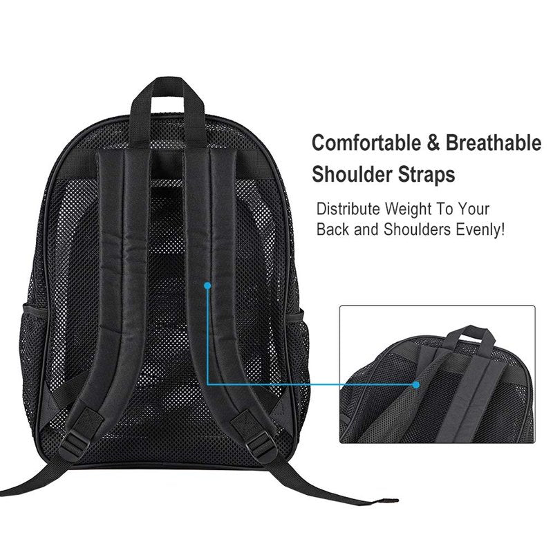 COVAX Heavy Duty Mesh Backpack, See Through College Backpack, Semi-transparent Mesh Bookbag with Bungee and Comfort Padded Straps for Commuting, Swimming, Beach, Outdoor Sports