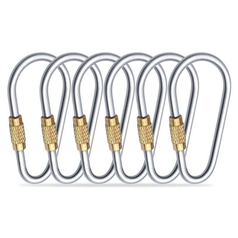 SHD Titanium Small Locking Carabiner Clip Mini Caribeener Clips D-Ring Lightweight Keychain Clip for Indoor Outdoor Use - 6PCS