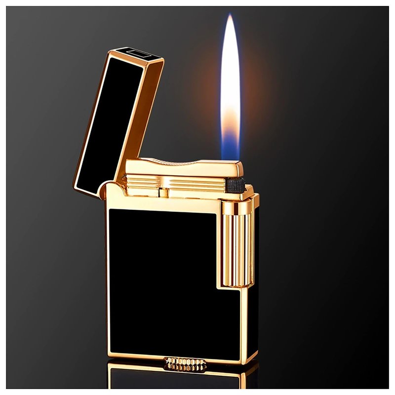 Classic Brushed Gas Lighters, Zinc Alloy Refilled Butane Lighter, Side Wheel Frosted Lighter, Adjustable Flame Flip Lighters, for Outdoor, Camping, Men's Gifts (Black)