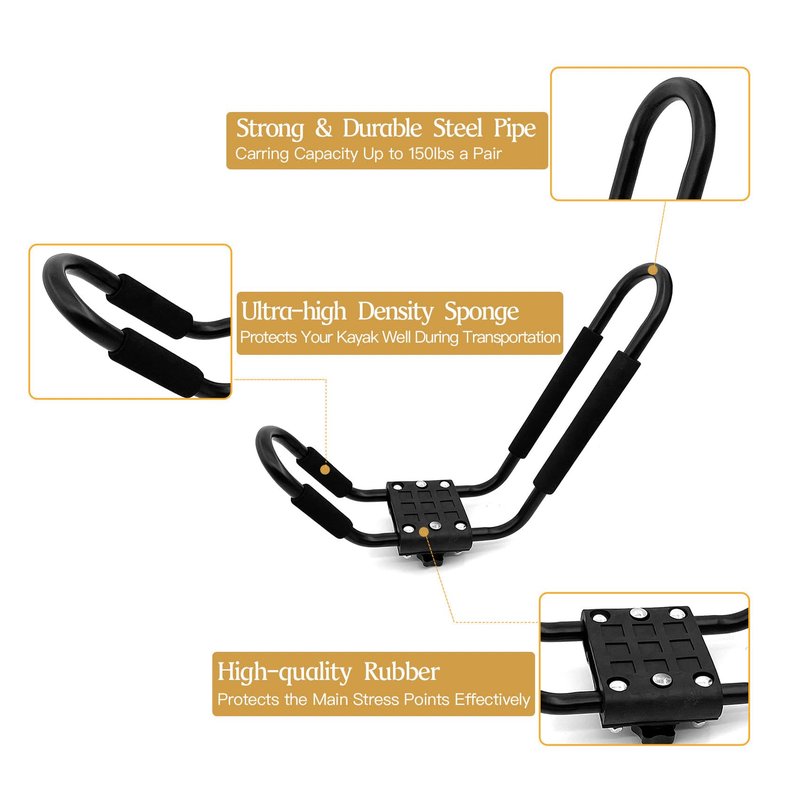 Taelakeni 2 Pairs Kayak Carrier Racks, Universal Cars Kayak Roof Rack (4 Racks)