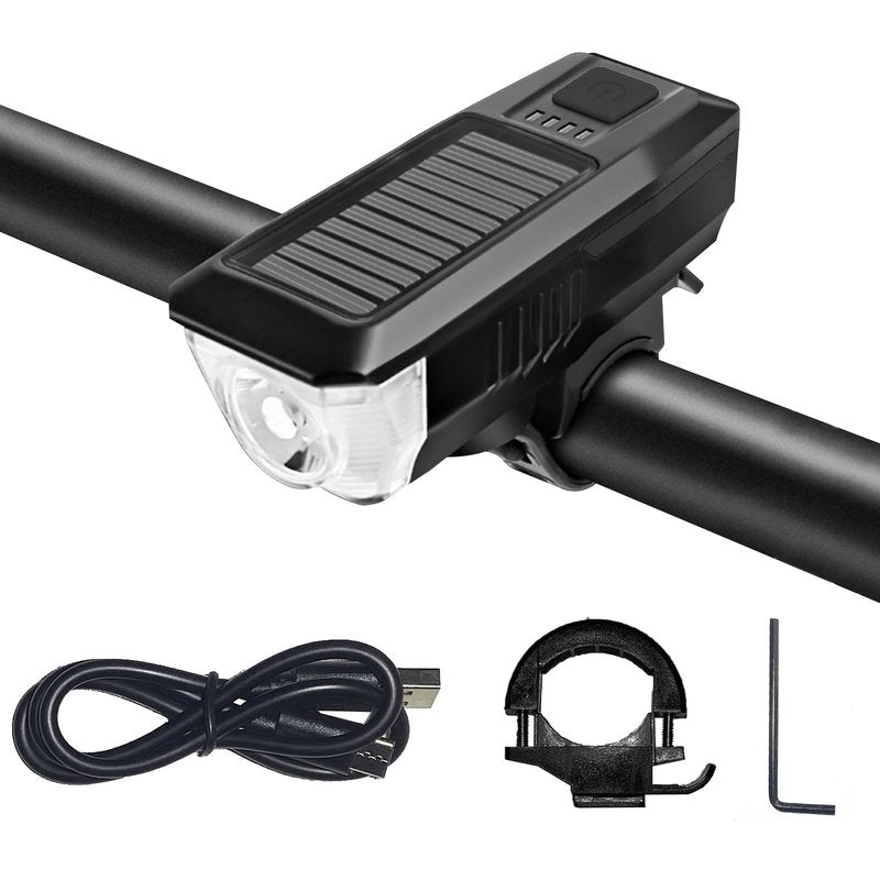 Ultra Bright Bike Light, IPX4 Water Resistant Bicycle Headlight, USB Rechargeable, 3 Light Modes, Solar Powered LED Bicycle Lights Front for Kid Women Men Road Cycling Safety