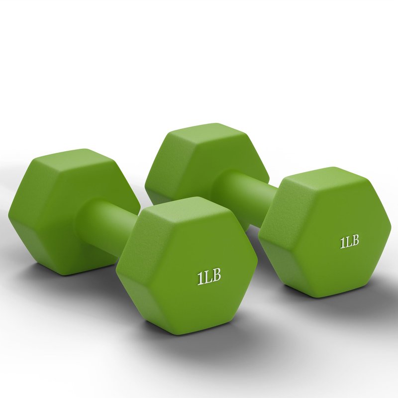 GRETERST Hex Dumbbells Set Rubber Coated Hand Weights Exercise & Fitness for Home Gym Workouts Weight Strength Training, Anti-Slip, Anti-Roll, Set of 2, Green, 1LB