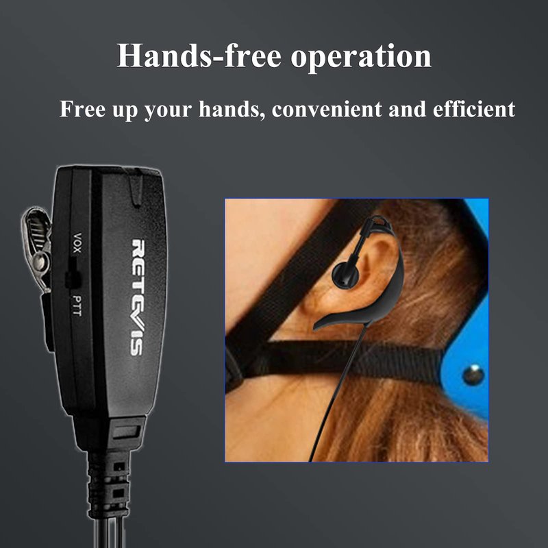 Retevis Hands Free Two Way Radio Headset with Mic, VOX, Coil, G-Type Earhook, for RT22 RT68 RT21 H-777, Compatible with Pxton, Baofeng BF-888S, Kenwood Walkie Talkie, Walkie Talkie Earpiece(6 Pack)