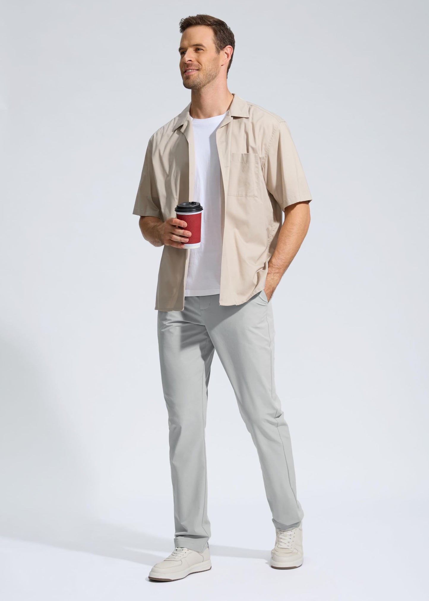 Pudolla Golf Pants for Men Stretch Dress Pants Mens Work Pants 34 Lightweight Quick Dry Casual Slacks Trousers with Pockets(Bright Gray 32Wx34L)