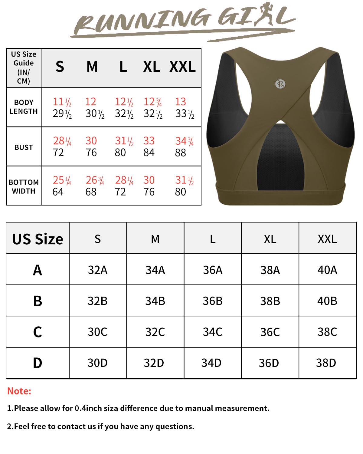 RUNNING GIRL Sports Bra for Women,High Impact Large Bust Padded Sports Bra Fitness Workout Running Yoga Tank Tops(WX2827 Oak Brown XL)