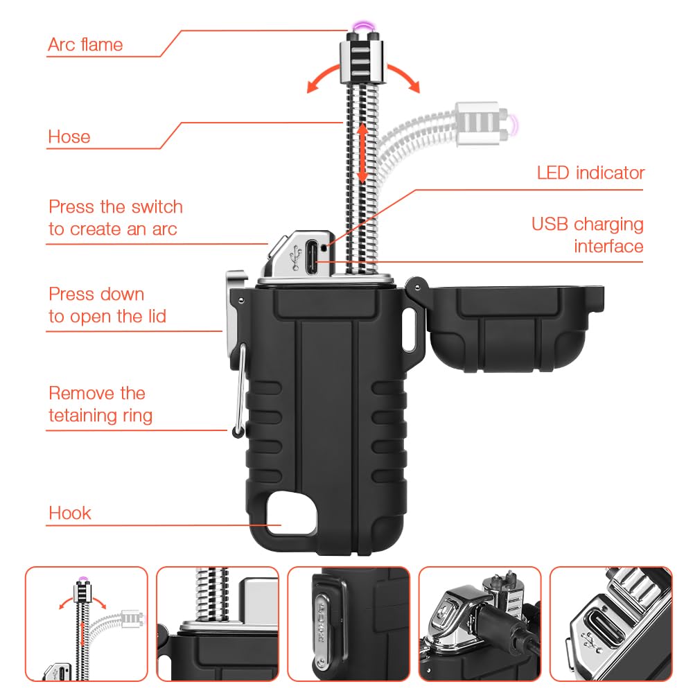 Horns Bee Windproof Electric Lighter - Plasma Lighters with Long Flexible Neck, Rechargeable Electric Candle Lighters, Waterproof Torch Lighter, Camping Accessories Survival Hiking Gear (Orange)