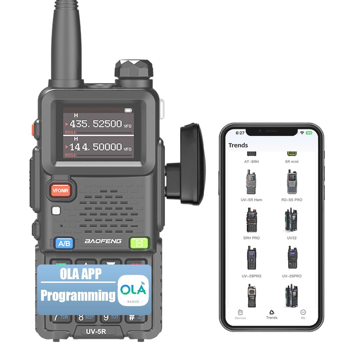 Baofeng Wireless Programming Cable Alternative, BT-1AD Bluetooth Adapter for UV-5R BF-888S UV-82 GT-3, Two Way Radio Programmer via iOS & Android App, No PC Driver Needed (K-Plug)