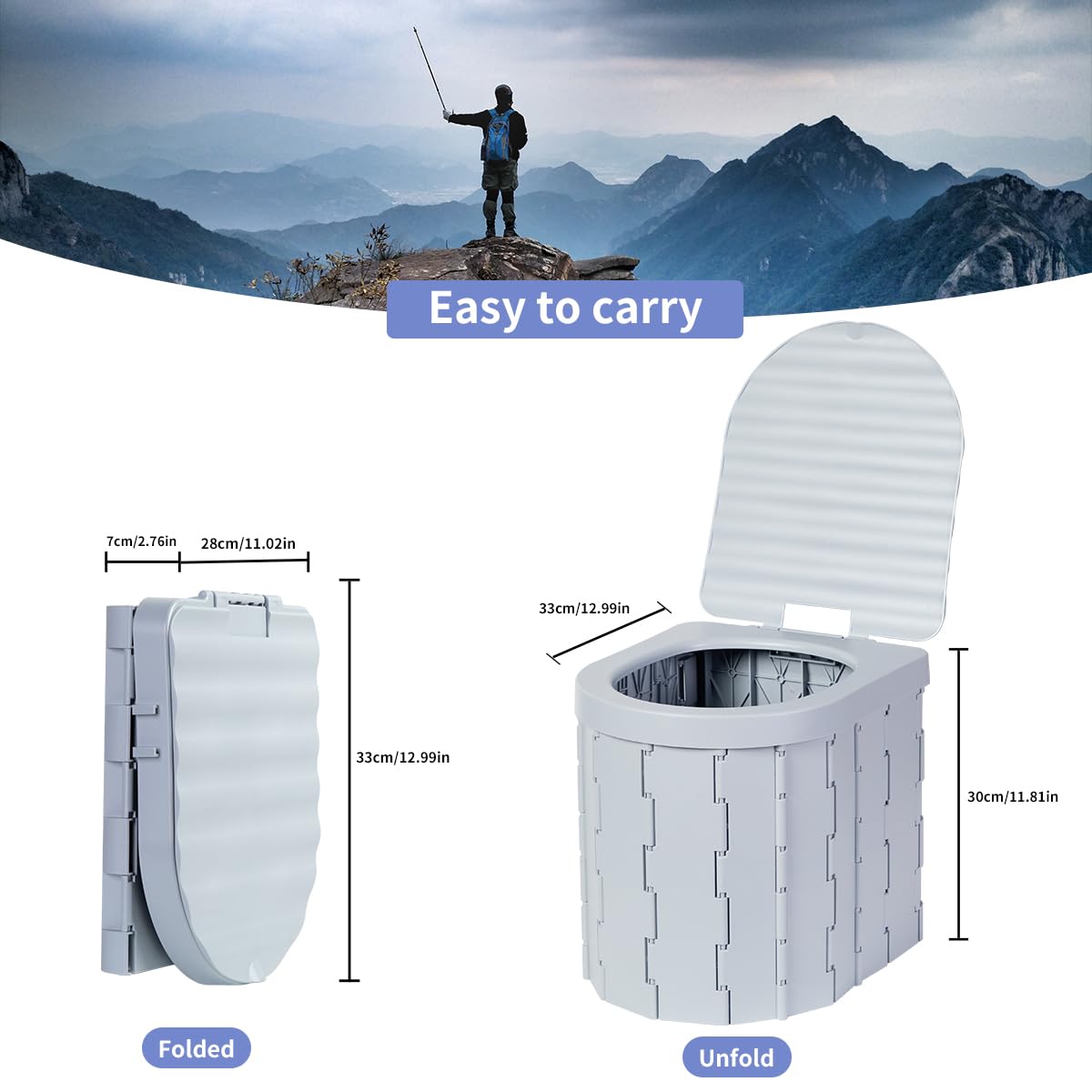 Portable Toilet Kit, Camping Toilet with Pop-Up Privacy Tent Toilet Bags, Washable Portable Outdoor Showers Changing Rooms (Gray)