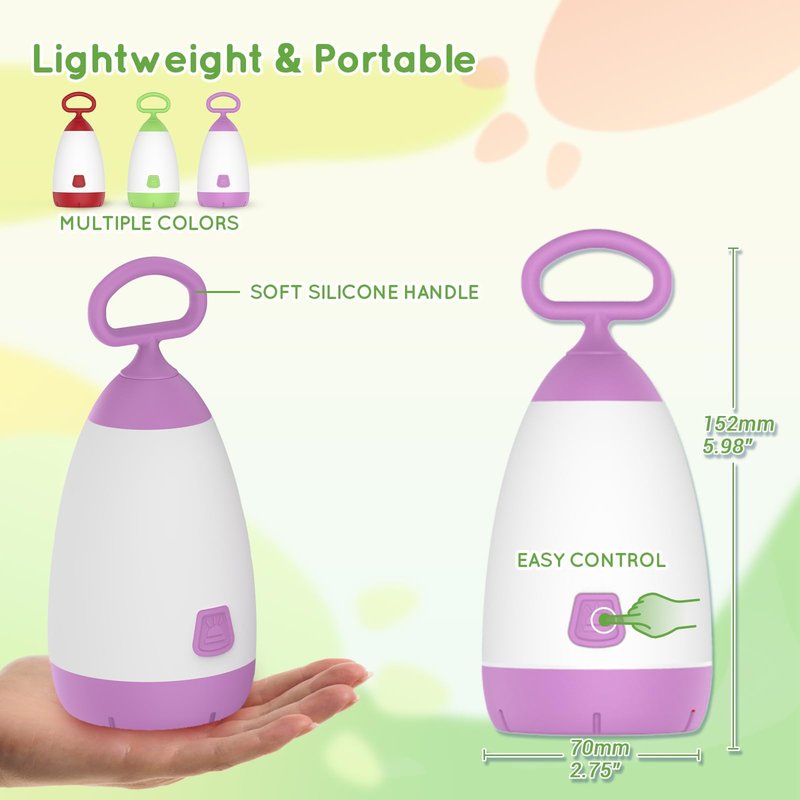PEPTRONIC Kids Camping Lantern & Night Light Battery Powered (AAA Included), 360° Eye-Safe Light, IPX4 Waterproof with RGB Modes Portable for Outdoor, Emergency & Bedtime, Gift for Children (Purple)