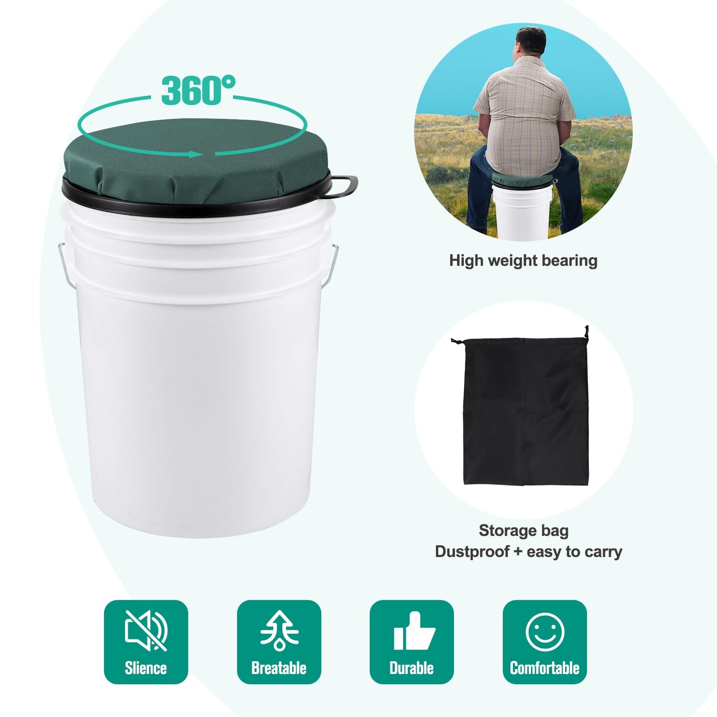 ZAIXIA 5 Gallon Bucket Seat, 360-Degree Swivel Seat Foam Cushion Bucket Seat Lid with Waterproof Cover for Dove Duck Hunting, Fishing, Baseball, Gardening and Camping