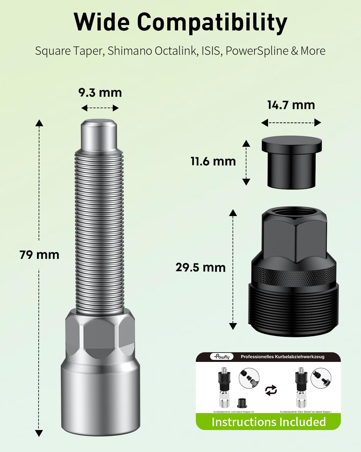 Pawfly Bicycle Crank Puller, Bike Crank Removal Tool with Wrench & Top Cap, Bottom Bracket Tool, Crank Puller Bike Tool, Bike Repair Kit for Square Taper Shimano & ISIS Splined Crank Arm