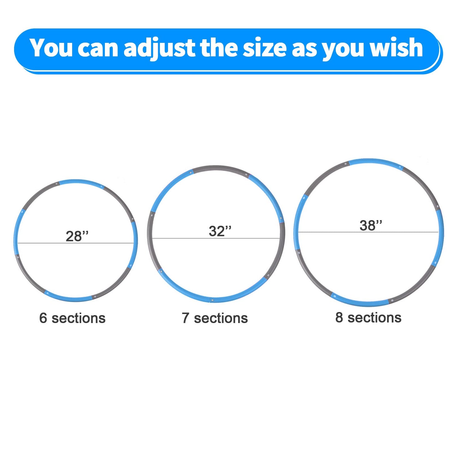 NEOWEEK 2lb Exercise Hoops for Adults, Adjustable Hoola Weighted Hoop, Detachable Section Soft Fitness Hoop for Weight Loss, Fat Burning, Home Gym Core Workout