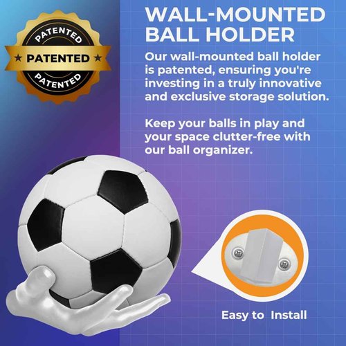 Wall-Mounted Left & Right Hand Sculptured Ball Holders – Basketball, Volleyball, Soccer & Football Display – Sports Room Decor, Basketball Wall Mount for Man Caves & Memorabilia Showcase - White
