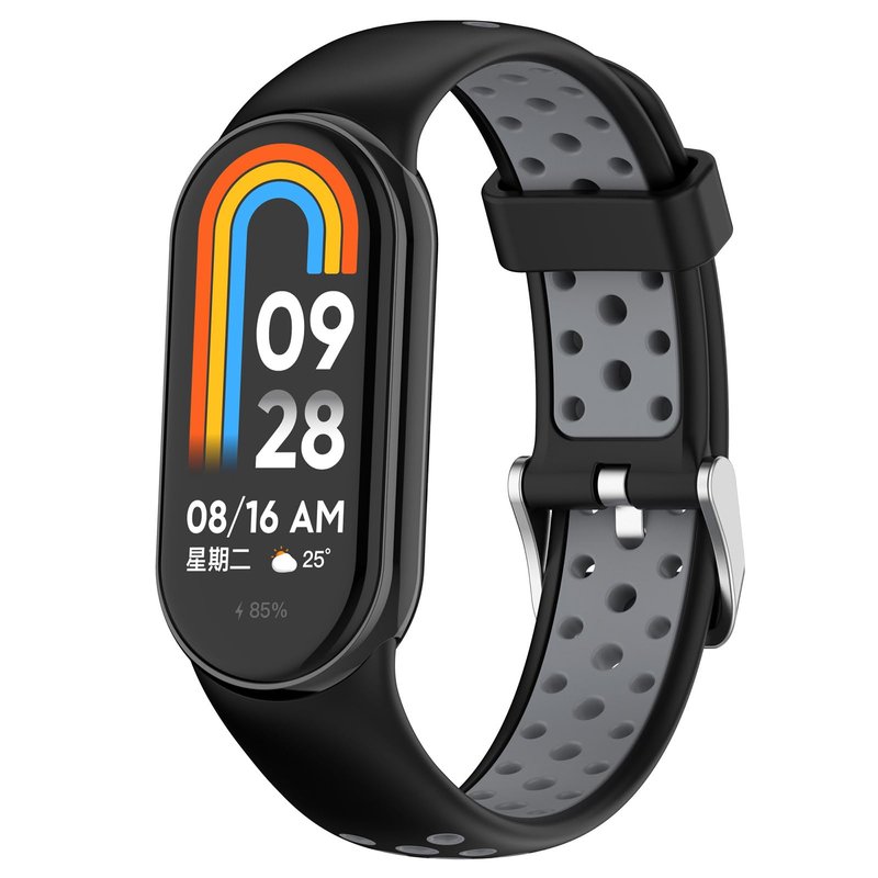 LOKEKE Compatible With Xiaomi Band 9 Replacement Band - Silicone Wrist Strap - Black+Gray