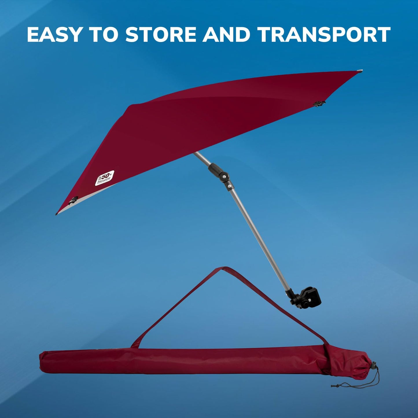 MSOAGY UPF 50+height adjustable chair umbrella with 360 degree adjustment fixture, suitable for beach chairs, golf carts, wheelchairs, carts, bleachers, terraces, camping and picnics（red)