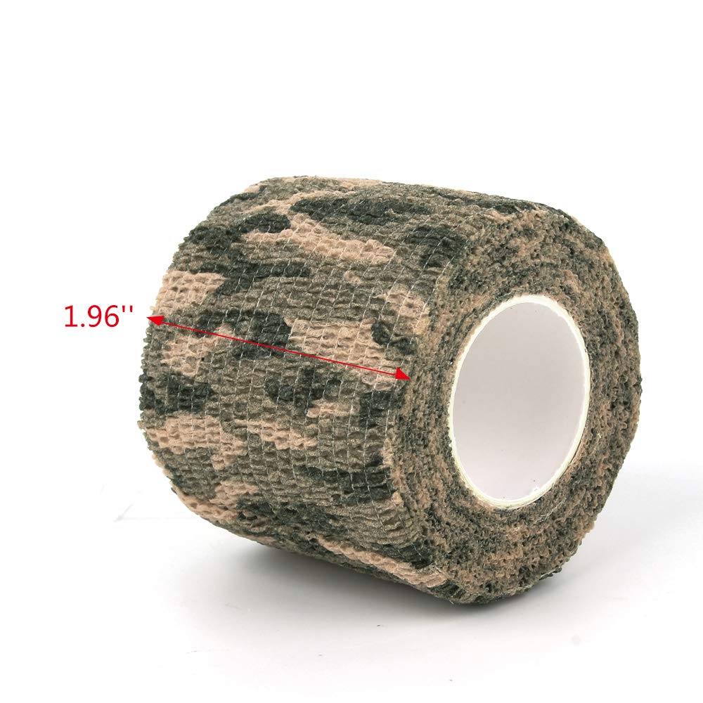 AIRSSON 6 Roll Camouflage Tape Cling Scope Wrap Military Camo Stretch Bandage for Gun Rifle Shotgun Camping Hunting 2" x5 yds Self-Adhesive (Woodland Camo - 6 Pack)