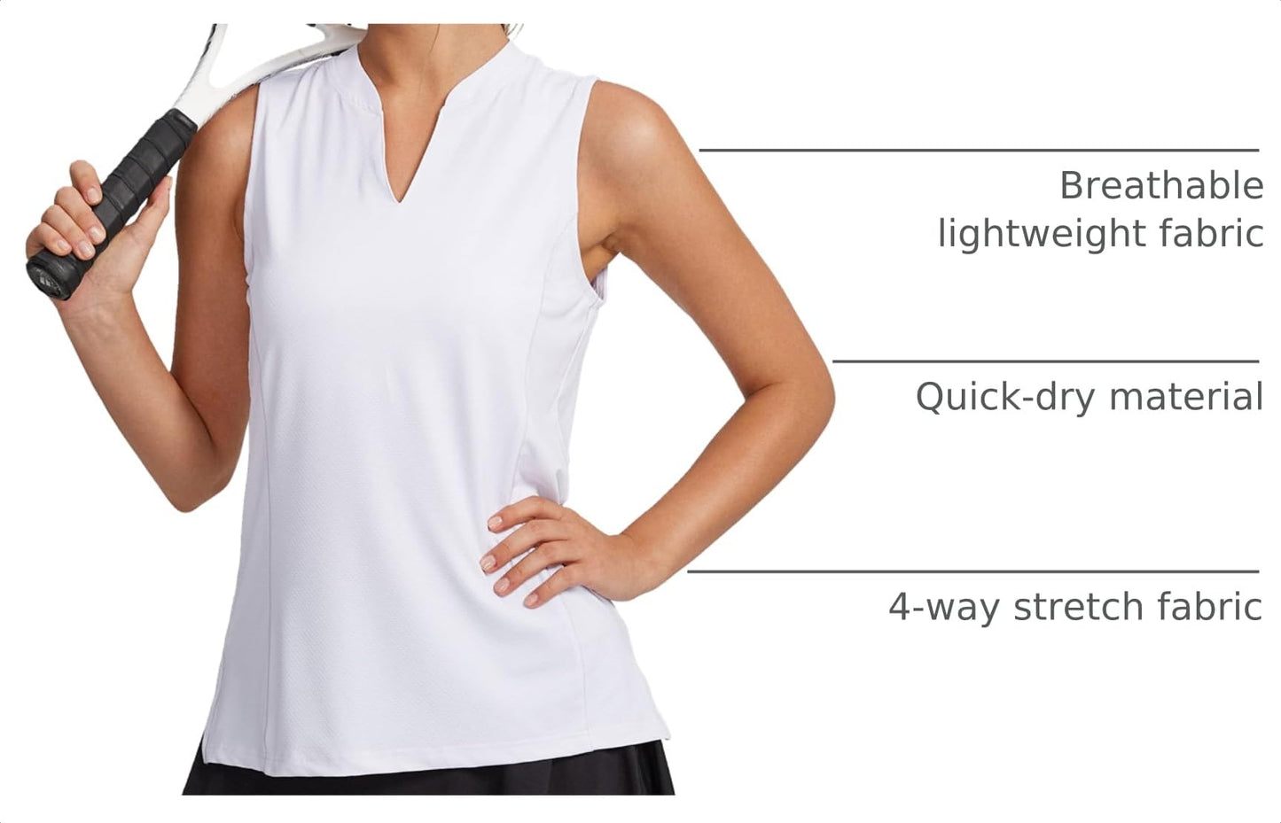 Obla Women's Sleeveless Golf Shirt V-Neck Lightweight Quick Dry Tennis Tank Tops Polo Shirts for Women(A White_XL)