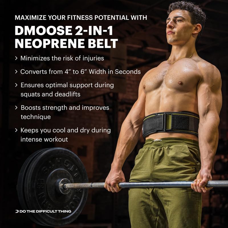 DMoose Workout Belt for Women & Men- 2 in 1 Adjustable 4" 6" Width - womens lifting belt with Auto-Locking Buckle - Optimal Back Support belt for weightlifting