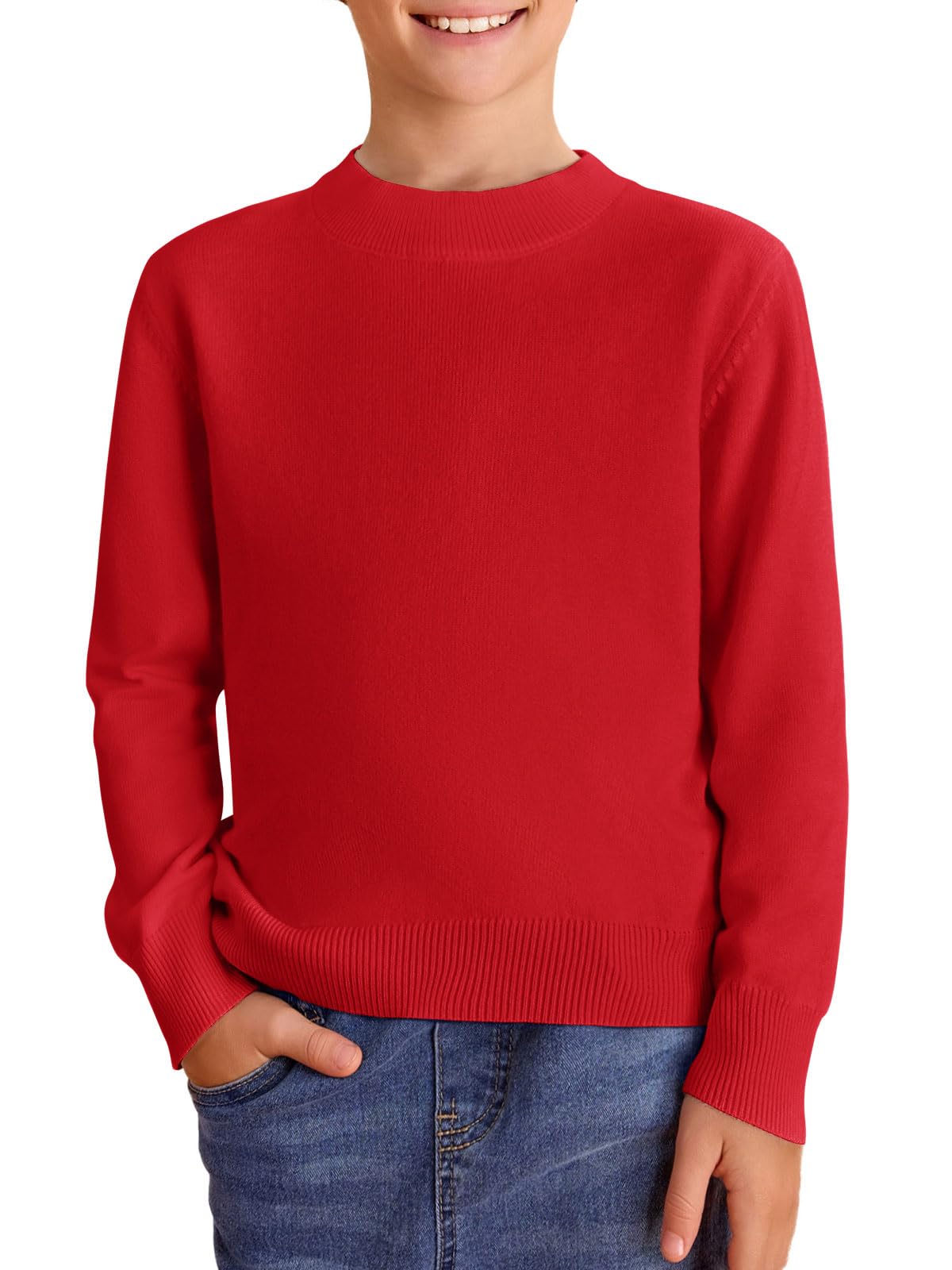 Haloumoning Boys Sweaters Kids Crewneck Long Sleeve Knit Pullover Sweater 5-14 Years Red