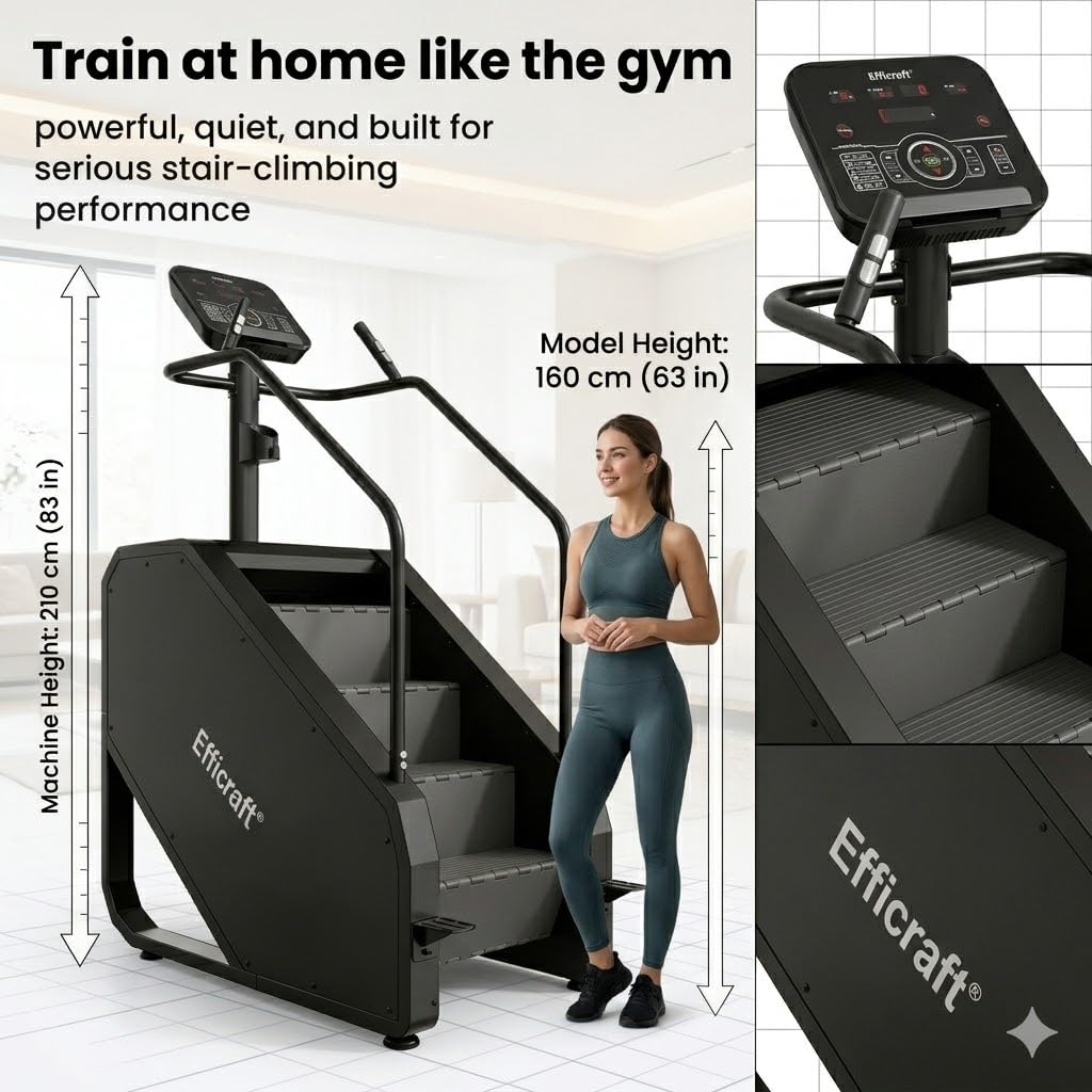 EFFICRAFT Stairmaster Machine with LED Screen, Commercial Grade Stair Climber, 15 Speed Levels Stair Master for Exercise at Home, 15-188 Steps/Min, White Iron Shell