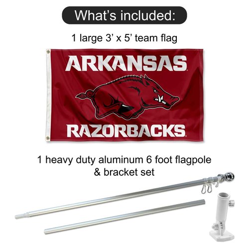 College Flags & Banners Co. Arkansas Razorbacks New Logo Flag and Pole Bracket Mount Bundle
