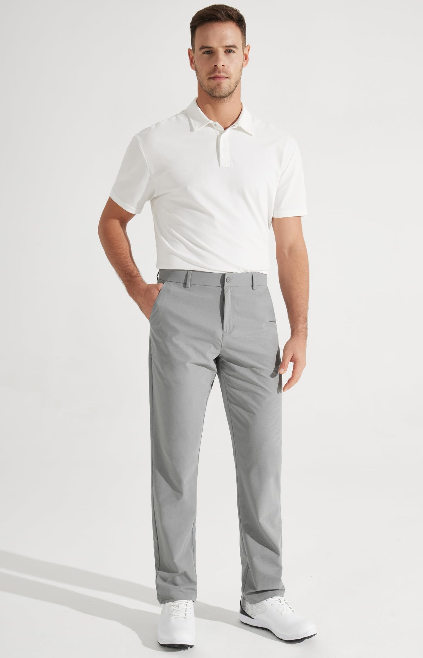 Libin Mens Golf Pants Classic Fit Stretch Work Dress Pants 32" Quick Dry Lightweight Business Casual Trousers Comfort Water Resistant with Pockets, Light Grey, 40W x 32L