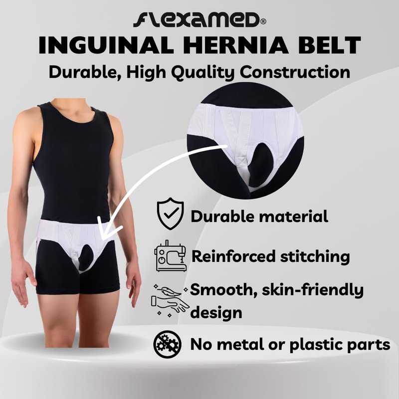FlexaMed Double Inguinal Groin Hernia Truss with Removable Compression Pads - White Medium