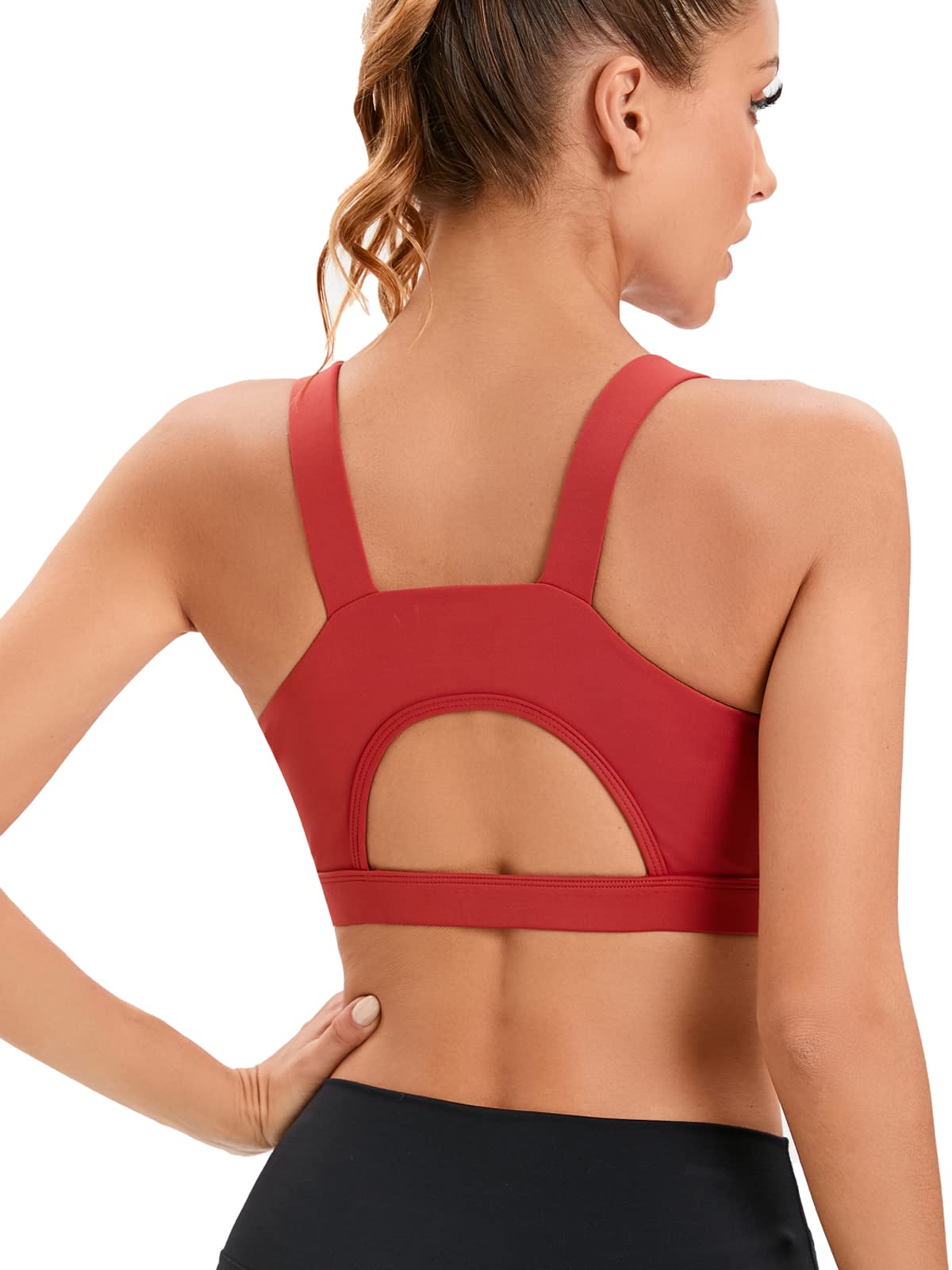 RUNNING GIRL High Impact Sports Bras for Women,Racerback Red Bra Workout Crop Tank Tops Longline Sports Bra Push up(WX2667 Red M)