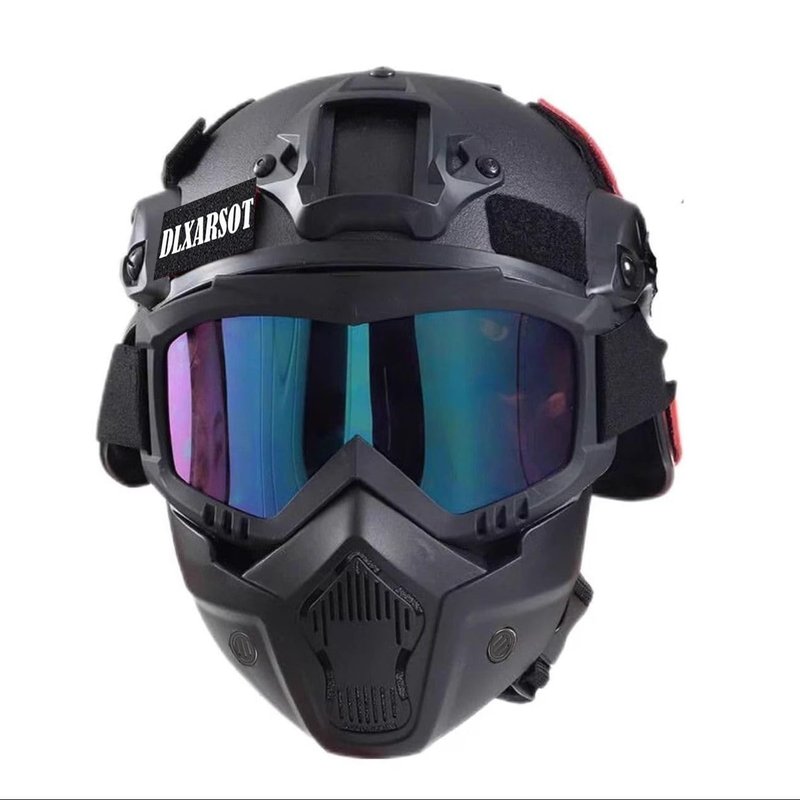 Tactical Airsoft Helmet and Mask,Detachable Full Face Mask Goggles with NVG Mount and Side Rail,Military Tactical Airsoft Gear