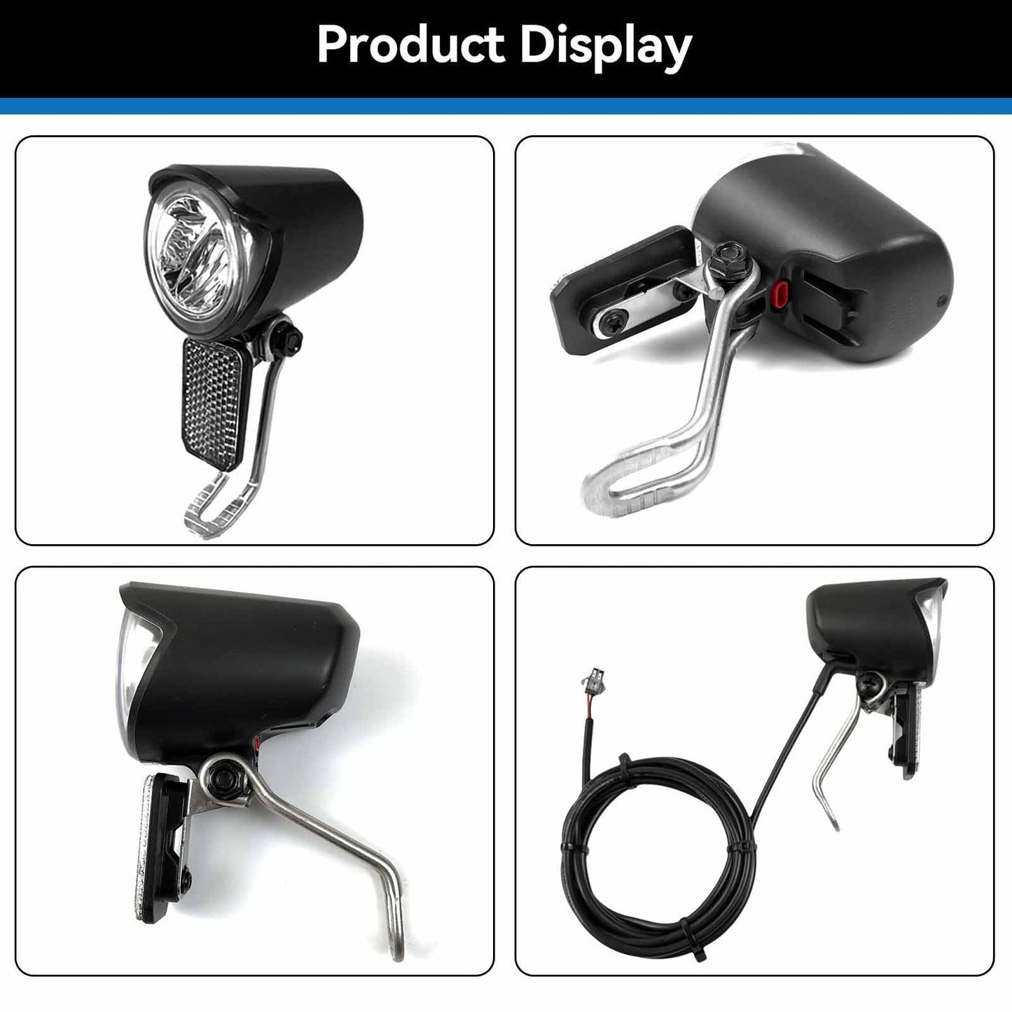Ebike Headlight 6-60V, Night Riding Waterproof Electric Dirt Bike Front Light Road Bike Led Headlight Cycling Accessories with SM Plug for Cycling Safety