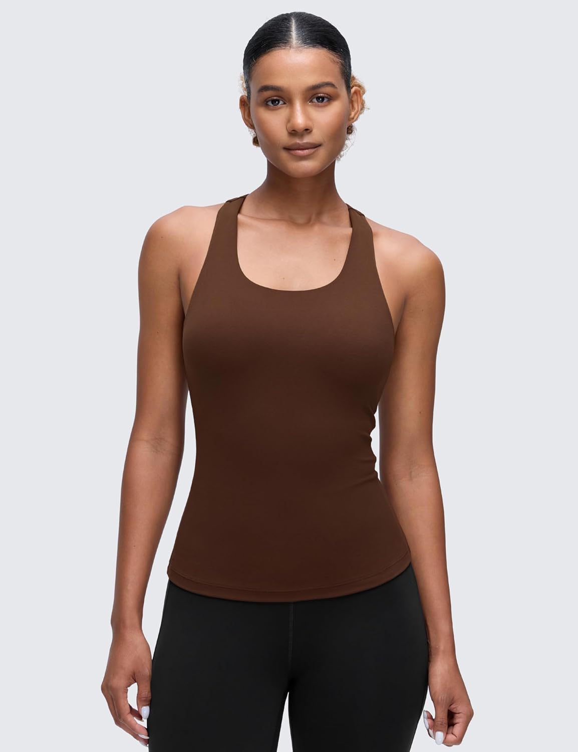 CRZ YOGA Workout Racerback Tank Tops for Women - Padded Spandex Yoga Shirts with Built-In Bra