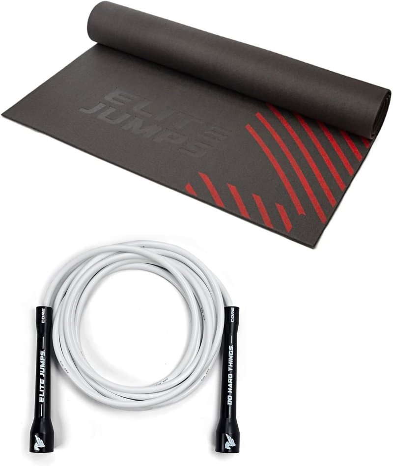Elite Jumps 6mm PVC Jump Rope - Adjustable Fitness Rope with Unbreakable Handles | Large Non-Slip Workout Mat