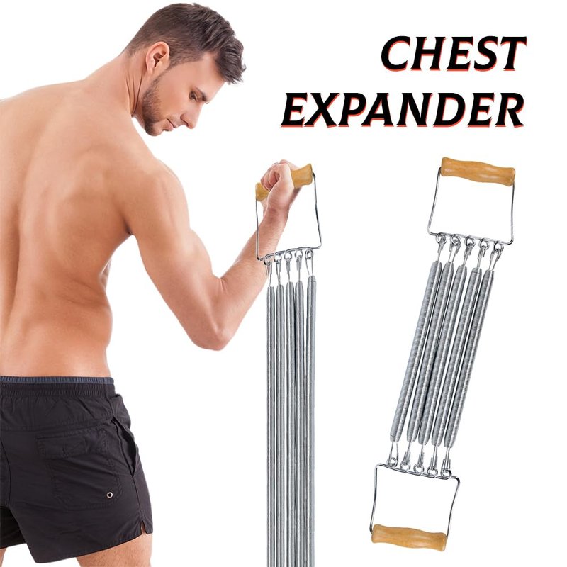 Sunicon Chest Expander, 13-66lb Adjustable Bands Strength Trainer Arm Pull Bar Arm Muscle Exerciser with 5 Removable Spring for Home Fitness Muscle Training Body Building