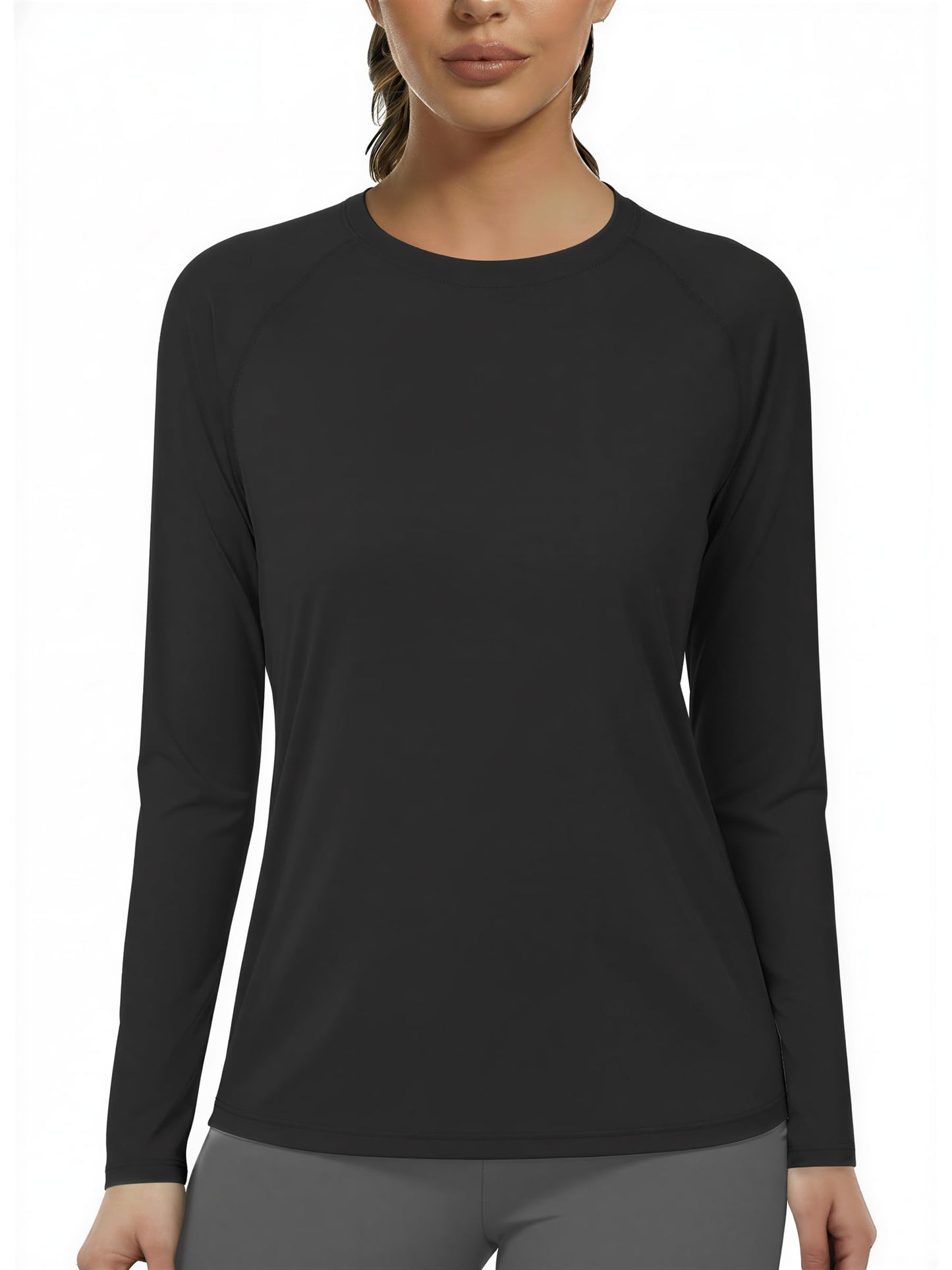 KINSWT Swim Tops Women Long Sleeve Sun Protection UV Shirts Moisture Wicking Rash Guard Lightweight Shirts,Black M