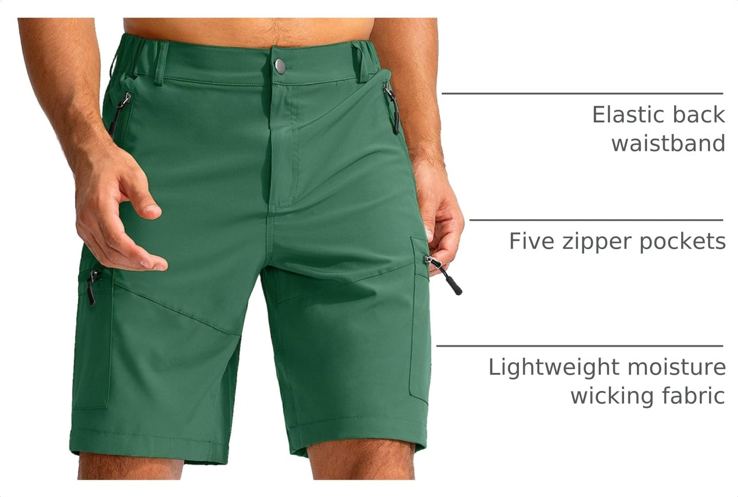Pudolla Men's Hiking Cargo Shorts 9" Lightweight Outdoor Work Shorts for Men Travel Golf Camping Casual with 5 Zipper Pockets(Green XX-Large)