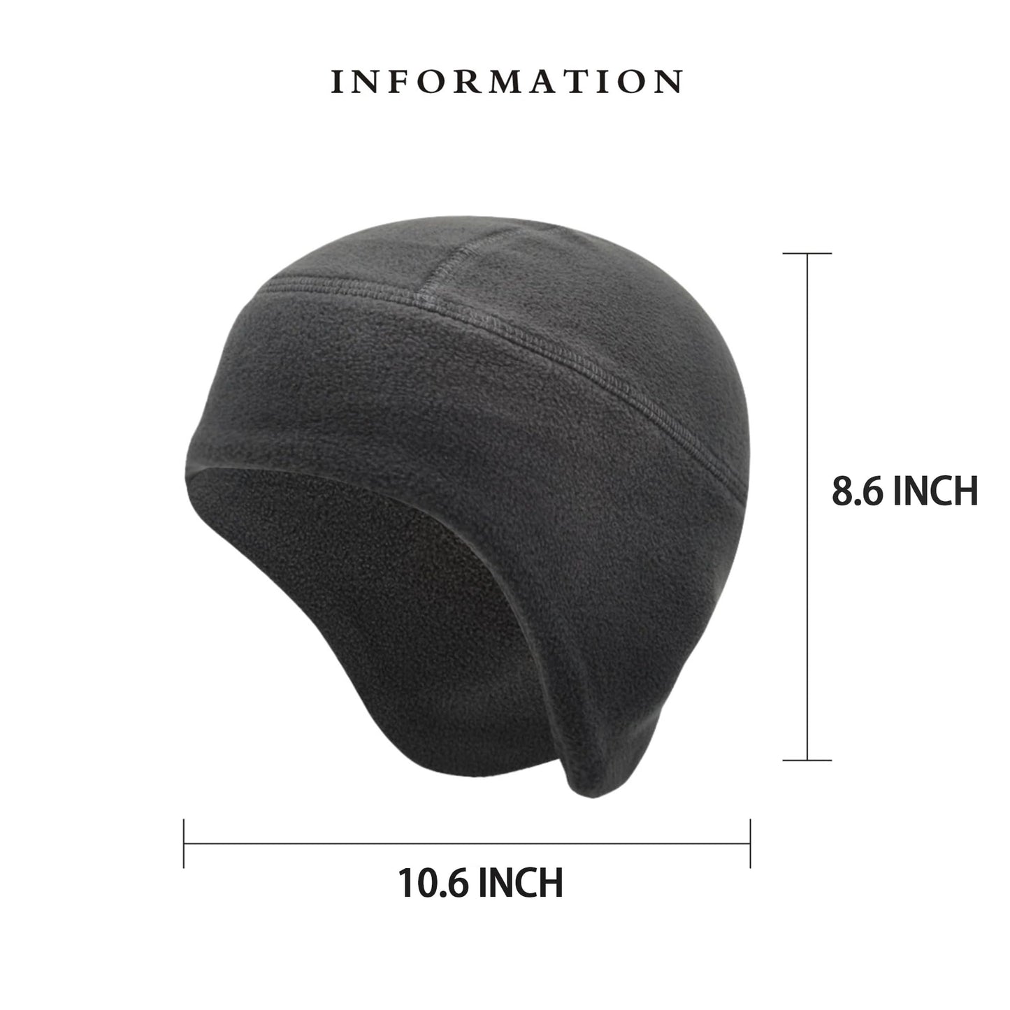 Skull Cap for Winter 2 Pack Men Women Bike Hat Helmet Liner Fleece Thermal Cap Work Athletic Fit Black & Gray