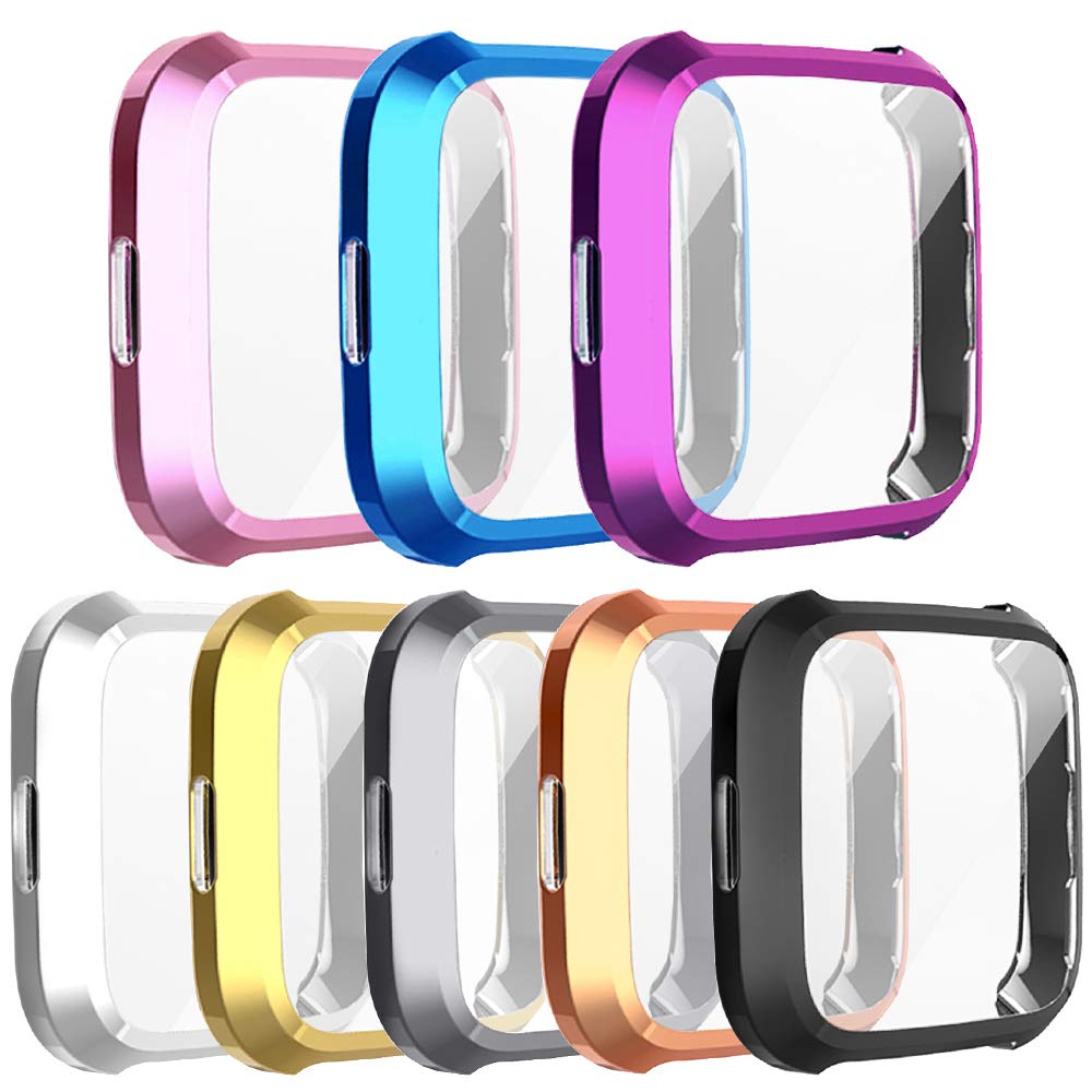 [8-Pack] Screen Protector Case Compatible with Fitbit Versa Lite,All-Around Ultra Slim Soft TPU Plated Cover Scratch-Proof Protective Bumper Shell (8 Colors, Versa lite)