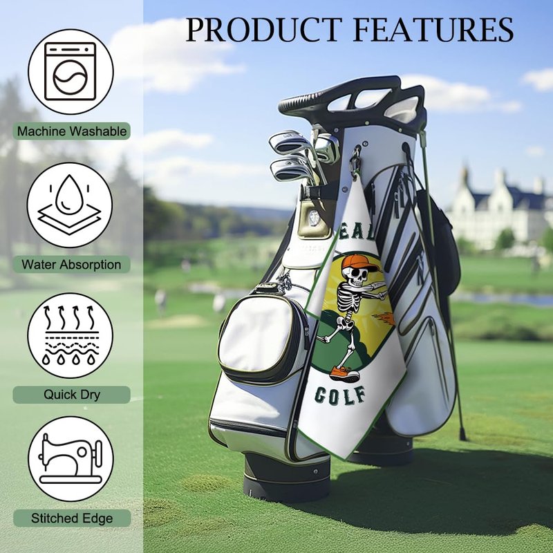 DYJYBMY Dead Serious About Golf Printed Golf Towel with Clip, Funny Skeleton Towel for Men Women, Humorous Funny Gifts for Golfer Golfing Lover, Birthday Golfing Gifts for Family Friend Coworker